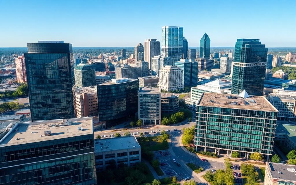 Aerial view of corporate office park near Elevated Facility Solutions Atlanta HQ